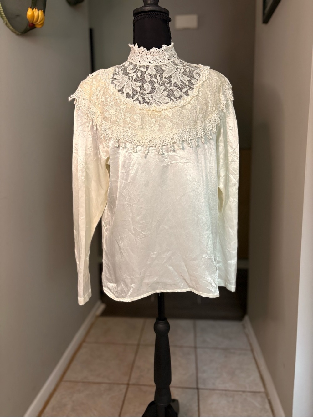 Worthington Cream Lace High-Neck Long Sleeve Blouse